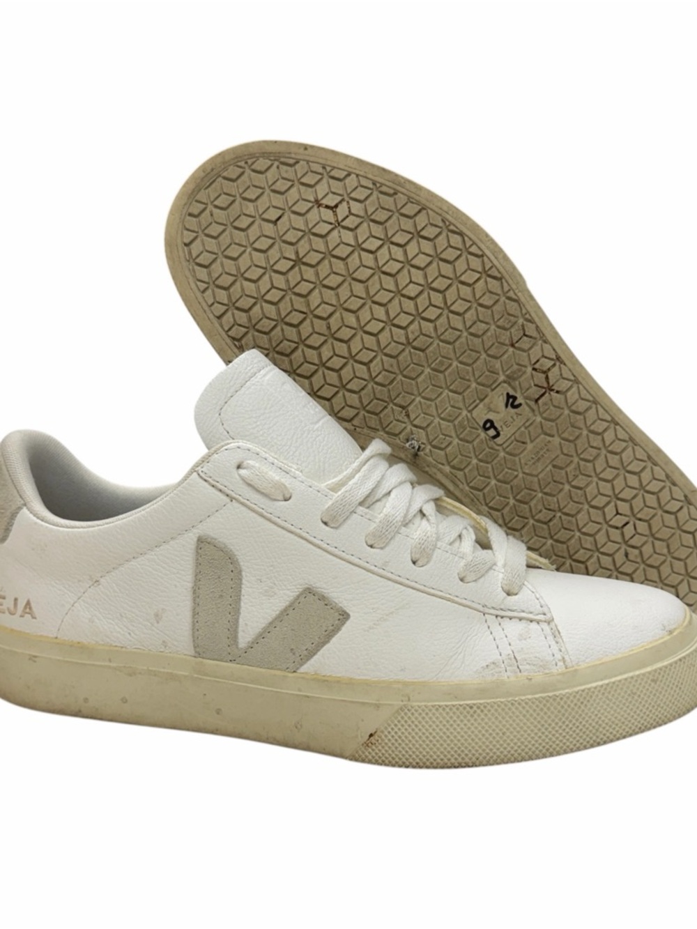 Veja Campo Womens 8 White Natural Leather Suede Low Top Casual Shoes Sneakers